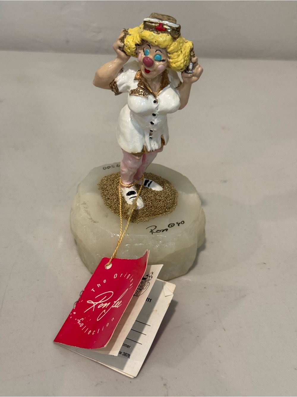 Vintage‎ Ron Lee Clown Nurse Sculpture 719/7500 1990 Signed 24k Gold Onyx Stand